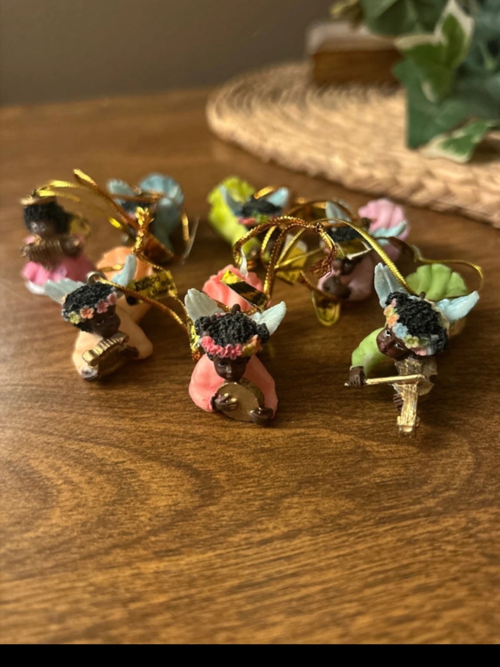christmas angels - african american girls with musical instruments
set of 7